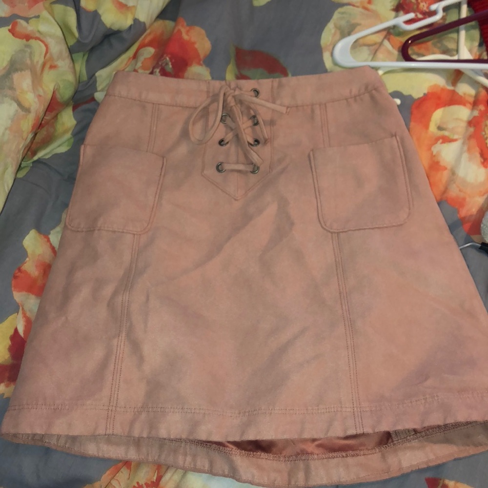 Blush pink suede skirt